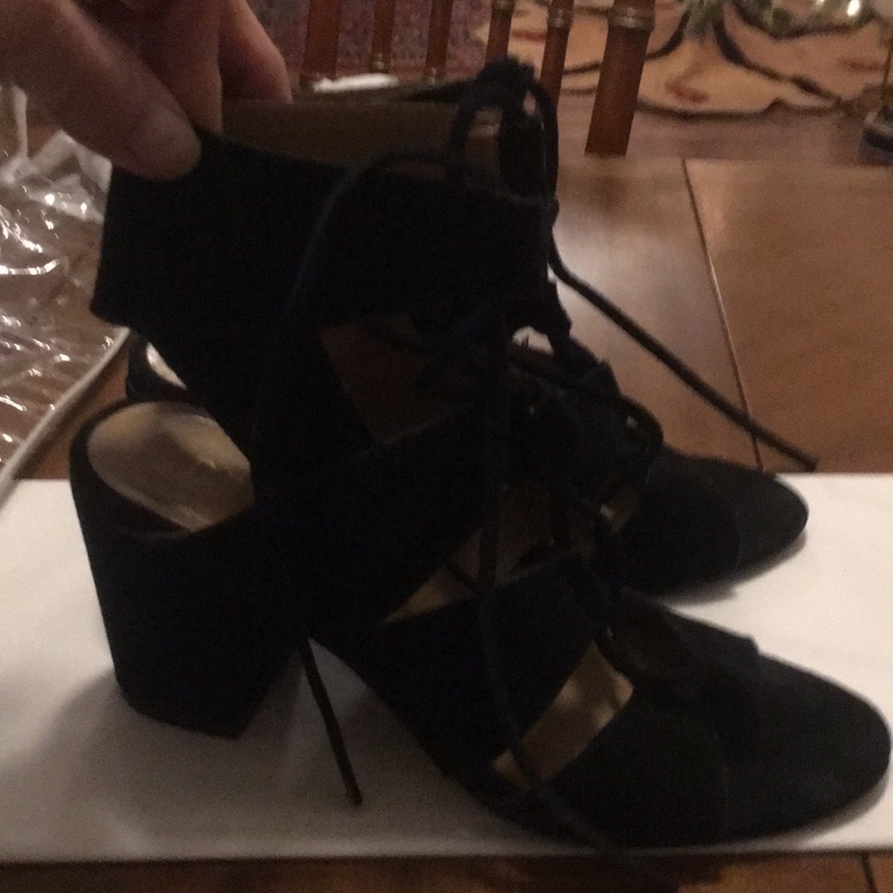 Open toe ankle strap suede lace up